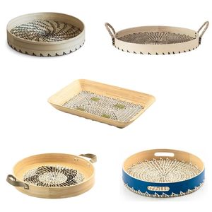 SPUN & WOVEN Woven Dinner Spun Bamboo Tray <b>Table</b> Coil Seagrass Tray Food Fruit Storage Optional Handles - Product Image 2