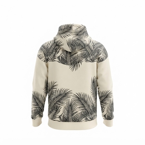Sudadera con Capucha Color Crema para Hombre con Estampado de Hojas de Palma Negras, Sudadera Personalizada de Estilo Urbano - Product Image 3