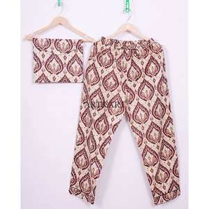 Ensemble pyjama 3 pièces pour femme en 100 % coton écologique, col élégant, motif floral, confortable, doux, couleur unie, avec pantalon, chemise et sac - Product Image 4