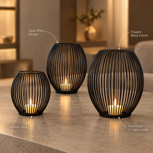 Metal <b>Tealight</b> <b>Candle</b> <b>Holder</b> Set Three Size Wire Lanterns Decorative Table Centerpiece Warm Ambiance Home Accents | Modern Decor - Product Image 3