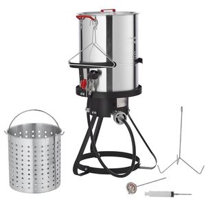 Friggitrice a vapore per tacchino in alluminio da 30 litri con bruciatore a propano da 54.000 BTU per cottura di frutti di mare all'aperto - Nuovo Modello - Product Image 1