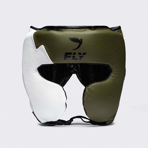 Casque de boxe en cuir PU, protection sportive unisexe pour adulte, fermeture à lacets, couleur olive et blanc uni - Product Image 1
