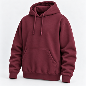 Burgundy Casual Hooded Sweatshirt Cotton Fleece Long Sleeve Pullover with Custom Sizes and Packaging for Bulk <b>Leisurewear</b> Orders - Product Image 5