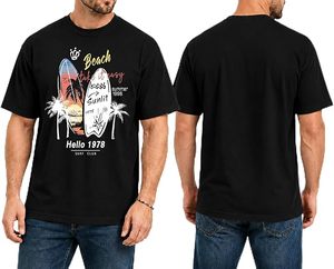 T-shirt à manches courtes pour homme, col rond, noir, 100% coton jersey, coupe classique, décontracté, imprimé, design plage et surf, logo sur le devant - Product Image 4