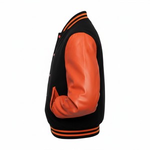 Wholesale Custom Men's Wool Black Orange Casual Varsity <b>Jacket</b> Stand Collar Logo Embroidery High Quality <b>Winter</b> <b>Leather</b> <b>Jacket</b> - Product Image 5