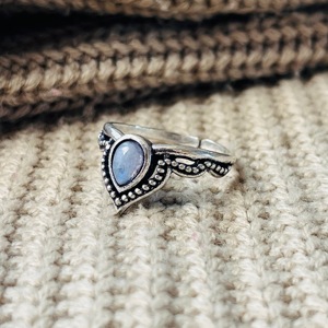 Moonstone V shape <b>Ring</b> <b>Boho</b> Tribal Brass <b>Ring</b> Oxidized Silver <b>ring</b> Ethnic Bedded <b>ring</b> for women - Product Image 1