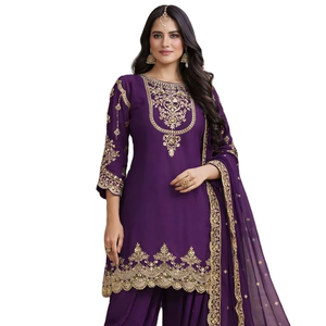 ชุดส่าหรีผู้หญิง RN ผ้าจอร์เจียต์เทียม ปักลายฟ็อกซ์ ความยาวระดับเข่า ชุดอินเดีย ชุดปากีสถาน สำหรับงานแต่งงานและงานเทศกาล - Product Image 1