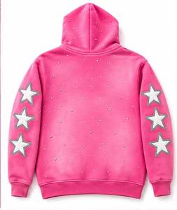 เสื้อฮู้ดฟลีซสีชมพูทรงโอเวอร์ไซส์ แบรนด์ Fantastic Apparel พร้อมซิป ประดับดาวคริสตัลและลายพิมพ์กลิตเตอร์ เสื้อสเวตเชิ้ตลำลองสำหรับทุกเพศ - Product Image 2