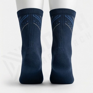 Crew <b>Socks</b> Navy Blue Geometric Pattern Breathable Polyester Spandex <b>Running</b> <b>Socks</b> for Adults Spring Season - Product Image 2