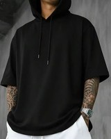 T-shirt à capuche pour homme à manches courtes avec cordon de serrage, coupe décontractée ample, respirant, doux pour la peau, confort oversize idéal pour le style urbain