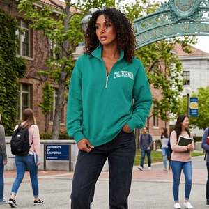 Sweat-shirt décontracté surdimensionné à col montant et demi-zip pour femme, qualité supérieure, vente en gros OEM, collection automne-hiver - Product Image 1