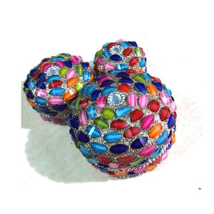 Handmade White Beaded Metal Trinket <b>Box</b> for Jewelry Storage 3pcs Set <b>Wedding</b> <b>Favor</b> Gift Indian Lac Glitter Decorative Organizer - Product Image 4