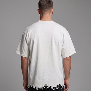 230g 100% Cotton Distressed T Shirts Men Short Sleeve Oversize Distress Tee Shirt Men's <b>White</b> Distressed Loose <b>TShirt</b> Mens - Product Image 2