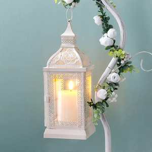 Classic <b>Moroccan</b> Decorative <b>Lantern</b> with White Metal Hanging Candle Holder for Wood Candle at Export - Product Image 3