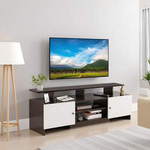 Meuble TV en bois d'ingénierie, meuble TV sur pied avec étagères de rangement pour salon, support TV, Wengé et Blanc - Product Image 2