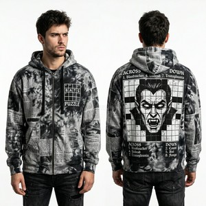 Sudadera con capucha negra para hombre al por mayor, estilo streetwear, corte holgado, gráfico gótico, con bordes desgastados, aspecto vintage, DIY - Product Image 5