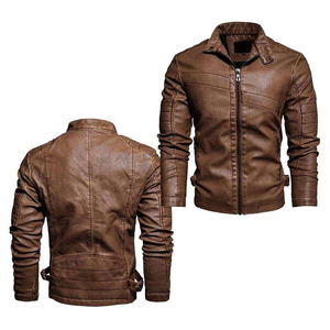 Veste en cuir véritable pour homme de qualité supérieure avec col montant et fermeture éclair, coupe-vent et respirante, en cuir de vachette pour l'hiver - Product Image 4