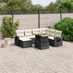 Black And Cream Garden <b>Sofa</b> Set With Cushions Outdoor Furniture UV Resistant PE <b>Rattan</b> Contemporary Design - Product Image 1