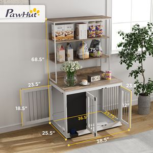 Cuccia Rettangolare per Cani di Taglia Grande con Spazio di Stoccaggio, 3 Porte, Lavagna e Cuscinetti Antiscivolo, Bianca - Product Image 3