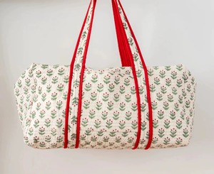 Luxury Floral Pattern <b>Duffel</b> <b>Bag</b> with Red Handles Large Capacity Travel Weekender Polyester Textile Material Zipper Closure - Product Image 6