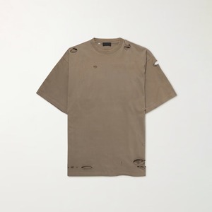 Camiseta Unisex Beige de Manga Corta con Cuello Redondo, Estilo Oversize, Detalles Desgastados, Casual, Transpirable, Tie-Dye, 320g, Algodón Jersey - Product Image 1