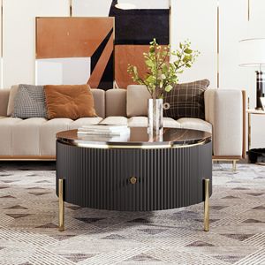 Tavolino Moderno Rotondo con 2 Grandi Cassetti, Tavolino da Caffè con Spazio di Archiviazione da 80 cm - Product Image 1