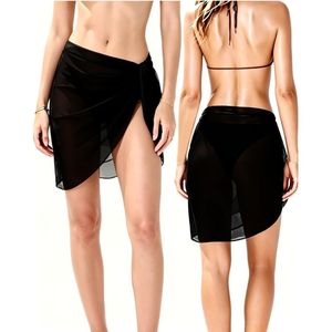 Waterproof Mini <b>Sarong</b> Wrap Skirt Cover-Up for Women 2-Piece Set with Floral/Leopard Print Knitted Fabric - Product Image 1