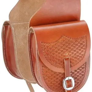 Leder Sattel tasche mit Korbs tempel, Med. Tan, 6 1/2 "x 9 1/2"