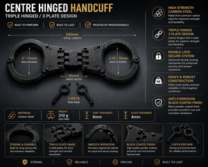 Phoenix Security Department Black Handcuffs (Metalcuffs) No Strap Nij Standard Centre Hinged <b>Dual</b> <b>Lock</b> Keys India - Product Image 2