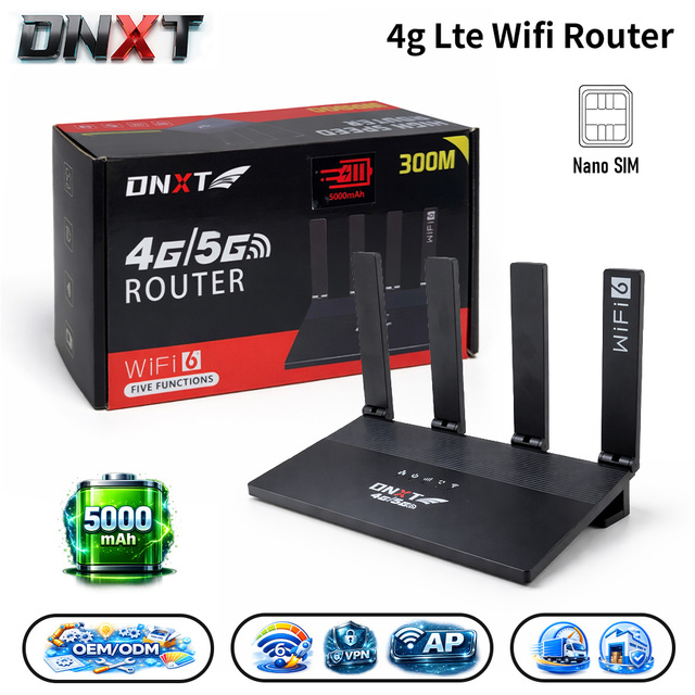 DNXT 4g Lte Sim Card WiFi6 300Mbps Router Wifi 1WAN/4LAN 2.4GHz Usb Modem Wifi 5000mAh AP Mode Universal 4g Modem Home Use