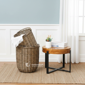 Panier à linge en osier tissé à la main avec poignée, petit et grand panier de rangement en osier naturel pour l'organisation de la maison - Product Image 2