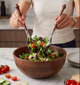 Traditional Design Silver Stainless Steel Silverware Salad <b>Server</b> With Wooden Handle For Home Kitchens And Dining - Product Image 5