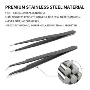 Pinzas Profesionales de Acero Inoxidable de Alta Calidad para Cejas, Pinzas Rectas y Curvas con Punta para Extensión de Pestañas - Product Image 6