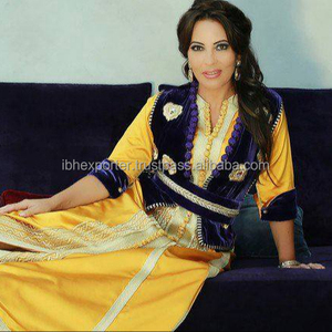 Khalijee Style Yellow Colour 2 Peice <b>Kaftan</b> With Velvet Waistcoat - Product Image 1