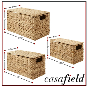Artex HaiNam Natural Rattan Storage <b>Baskets</b> Rectangle With Handles <b>Stackable</b> Rustic Organizer For Sundries Storage - Product Image 6