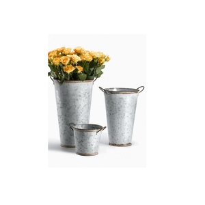 Jarrón de hierro galvanizado plateado antiguo, jarra metálica estilo shabby chic, maceta, decoración rústica para mesa de casa de campo, cubo alto y cónico - Product Image 1