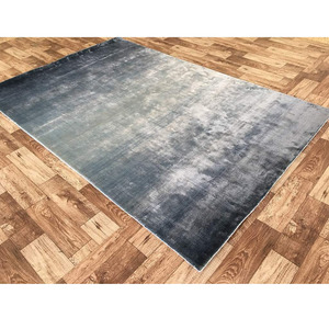 Tapis tissé à la main en laine/soie à double nœud - Design géométrique moderne, poils très épais, lavable pour usage domestique et commercial - Product Image 1