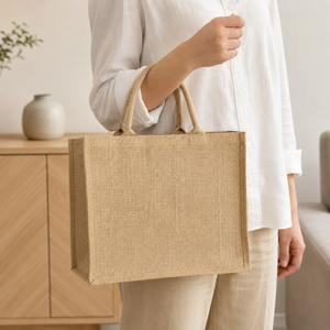 Custom Logo Laminated Natural Jute Tote Bag 28x23x10 cm Reusable Promotional Shopping <b>Gift</b> Bag Wholesale Manufacturer Exporter - Product Image 4