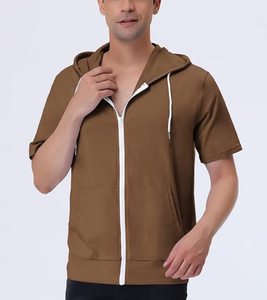 OEM Custom Made Drop Shoulder Men's Short Sleeve Hoodies Full <b>Zip</b> <b>Up</b> Jackets with Hood 100% Cotton 260 GSM French Terry Knitted - Product Image 6