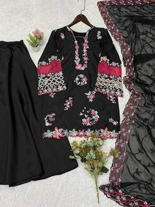 New Trending black Silk <b>Top</b>-Sharara Dupatta Set Embroidery <b>Sequins</b> Work Fully Stitched Ready Wear Diwali <b>Party</b> Premium Dress - Product Image 2