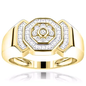 Bague de luxe pour homme EtherStar 1.00ct en or avec diamant de laboratoire, motif octogonal, baguette conique, grappe ronde et bande signet - Product Image 3