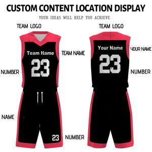 Conjunto de Uniforme de Baloncesto Personalizado Negro y Rosa, Cuello en V, Sin Mangas, Poliéster que Absorbe la Humedad, Unisex para Adultos, Todas las Temporadas - Product Image 5