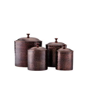 Antique Copper Plated Stainless Steel Kitchen Canister <b>Set</b> Hammered Finish Airtight Storage Jars For <b>Tea</b> Coffee Sugar Flour - Product Image 4