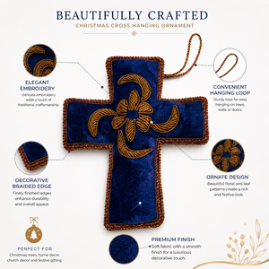 Handcrafted <b>Christmas</b> Cross Hanging Ornament Decorative Embroidered Velvet Cross for <b>Tree</b> Home <b>Wall</b> Decor - Product Image 6