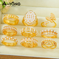 Bague de haute qualité, exquise, en perles et CZ, plaquée or 21 carats, bijoux résistants au ternissement, pour fiançailles et mariage