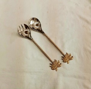 Juego de cubiertos de mango largo decorativo con mango de madera y metal hermoso Servidor de ensalada barato de acero inoxidable - Product Image 6