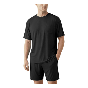 Conjunto de Camiseta de Cuello Redondo de Algodón de Color Sólido para Hombre con Bolsillo, Ropa Casual Transpirable de Verano, Manga Corta y Pantalones Cortos a Juego - Product Image 3