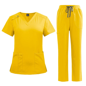 Wholesale Unisex Medical <b>Scrubs</b> Uniform Sets Polyester Dobby Fabric Nursing <b>Clothes</b> with Jogger Pants Hospital Suit - Product Image 4
