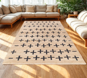 Alfombra artesanal de yute y mezcla de algodón con motivos geométricos Kilim alfombra rústica al por mayor proveedor India - Product Image 1