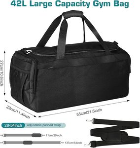 Unisex Duffle Bag 30-40L Large Capacity Gym Travel Bag With Adjustable Strap And <b>Interior</b> Compartment Solid Black Duffle Bags - Product Image 2
